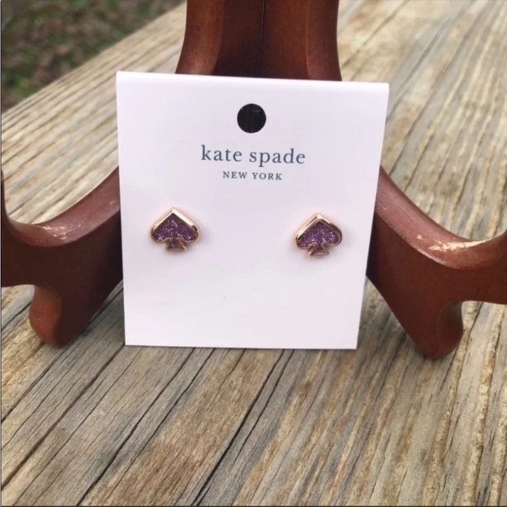 Kate Spade stud pink glitter earrings post gold tone classic spade shape